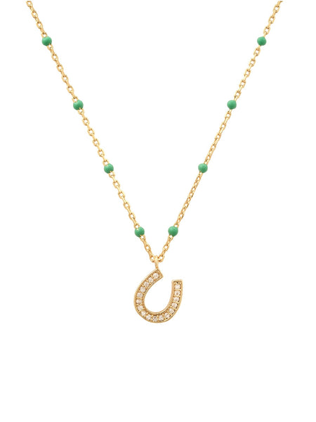 Enamel Beaded Horseshoe Necklace in Green