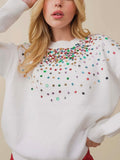 Time To Shine Sparkle Trim Sweater in White Multi