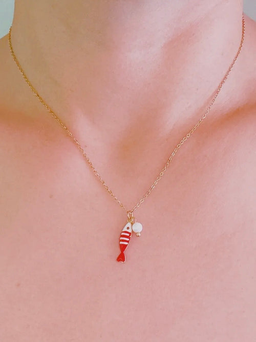 Striped Fish Necklace in Red