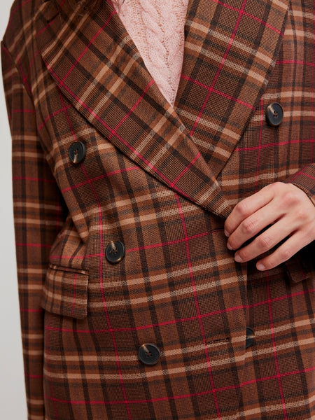 Dean Double Breasted Blazer in Oliver Plaid Brown