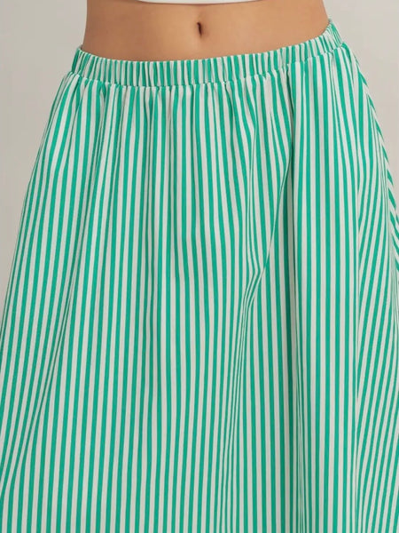 Stay Striped Maxi Skirt in Green