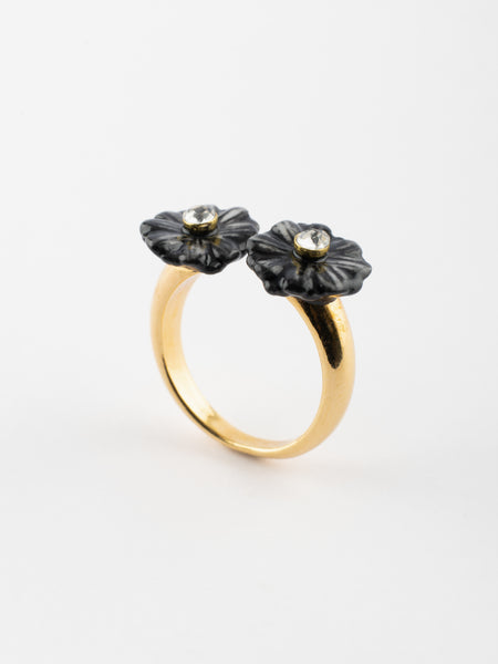 Black Aster Flowers Face To Face Ring