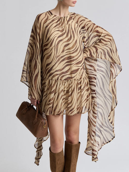 Waterfall Sleeve Georgette Mini in Autumn Zebra