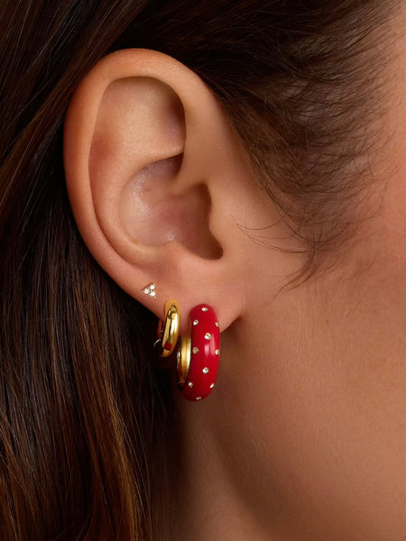 Noel Enamel Shimmer Hoops in Red