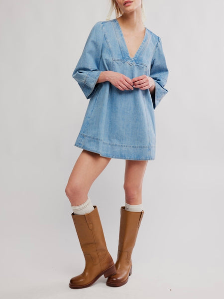 Goldie Denim Mini Dress in Celestial Blue
