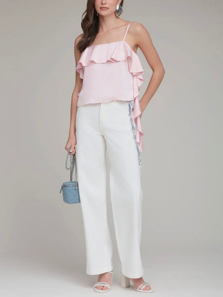 Satin Asymmetrical Cami in Baby Pink