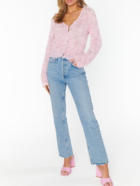 Maxene Top in Rosette Mesh Pink