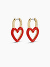 Open Heart Enamel Padlock Hoops in Red