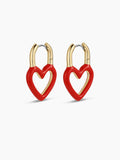 Open Heart Enamel Padlock Hoops in Red