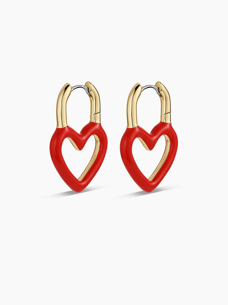 Open Heart Enamel Padlock Hoops in Red