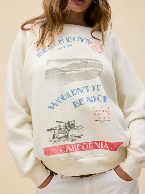 The Beach Boys Wouldn't It Be Nice Vintage Raglan Sweatshirt in Stone Vintage