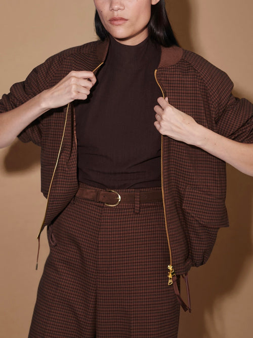 Keagan Short Blouson Jacket in Dark Cocoa Mini Check