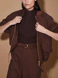 Keagan Short Blouson Jacket in Dark Cocoa Mini Check