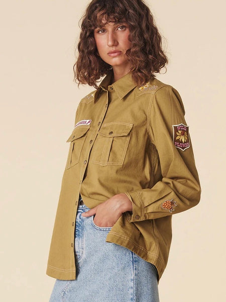 Foxglove Embroidered Shirt in Olive