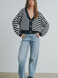 Check Your Stripes Cardi in Black