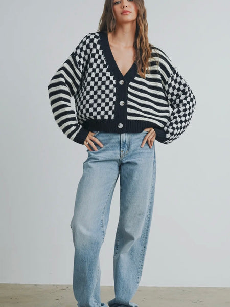 Check Your Stripes Cardi in Black