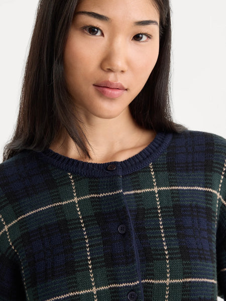 The Jacquard Cardigan in Forest Plaid