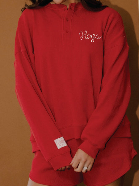 Woo Pig Henley Top in Red