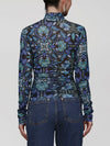 Printed Mesh Mock Neck Top in Dark Alpine