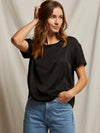 Delphine Satin Crew Neck Tee in True Black