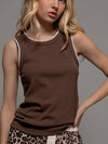 Make It Easy Crochet Trim Tank in Brown