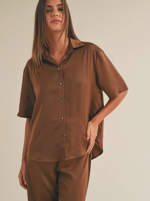 Smitten With Satin Blouse in Brown
