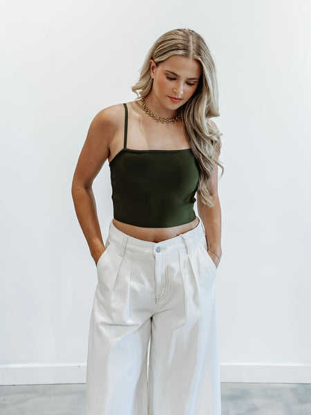 Bandage Column Crop Top in Olive