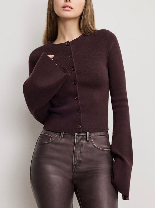 Bell Sleeve Knit Cardigan in Bark