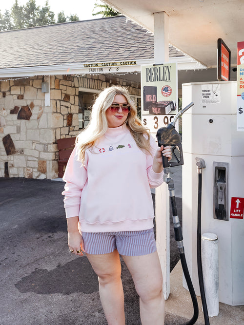 Custom Embroidered She's An Icon TRL Mock Neck in Pink