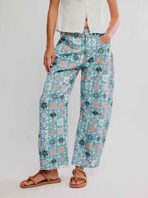 Good Luck Printed Barrel Pant in Jade Combo Ditsy