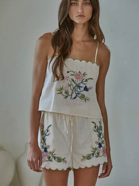 Storybook Embroidered Tank in Natural