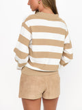 League Sweater in Beige Rugby Stripe Knit