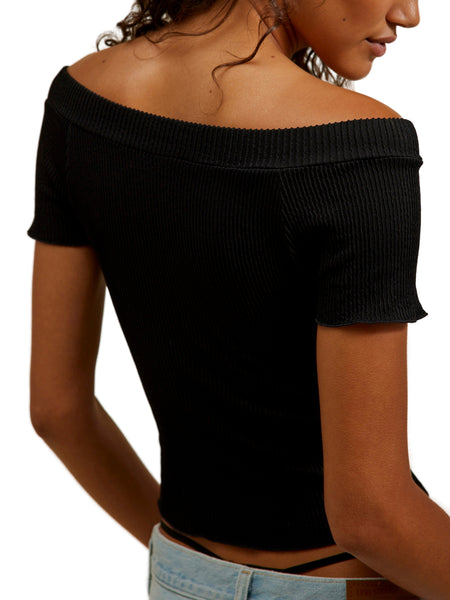 Ribbed SMLS Off Shoulder Top in Black