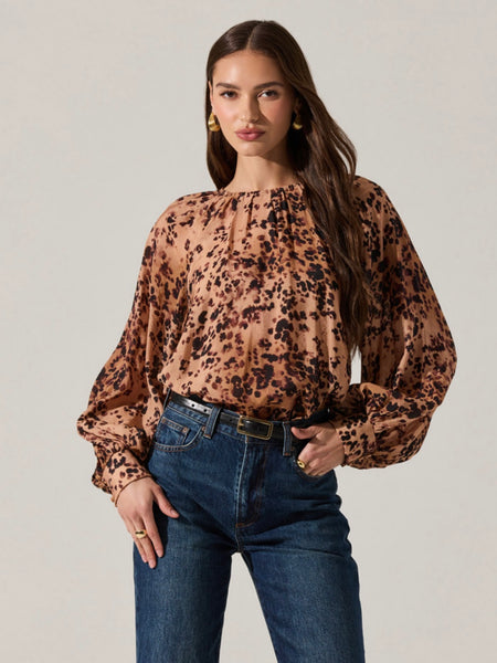 Janie Top in Blue Rust Polkdot
