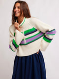 Striped Greta Half Zip in Sugar Swirl Combo