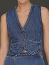 Braided Trim Denim Vest in Highside Wash