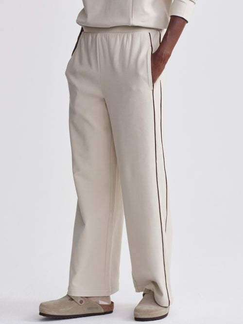 Brushed Rib Wide Leg Pant 28 in Cement Marl/Chocolate