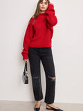 Chunky Knit Mock Neck Sweater in Chili
