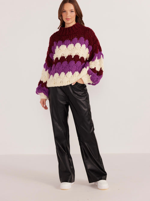 Margot Bobble Knit Sweater in Pink Stripe