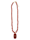 Kayla Beaded Gemstone Charm Necklace in Red