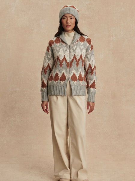 Brockley Jacquard Knit Jacket in Grey Melange