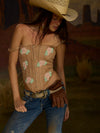 Rose Beaded Bustier in Tan