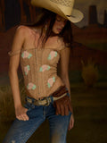 Rose Beaded Bustier in Tan