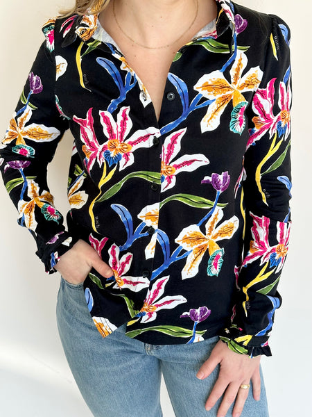 White & Pink Orchids Allover Long Sleeve Top