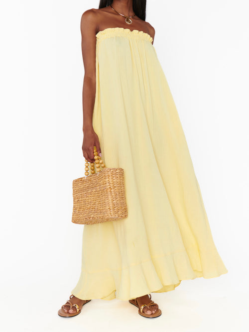 Around The World Maxi Dress in Yellow Gauze