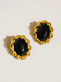 Eulie Oval Stone Earrings in Black