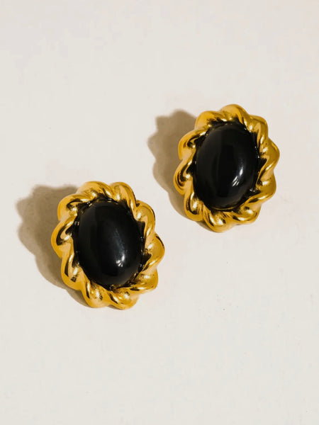 Eulie Oval Stone Earrings in Black