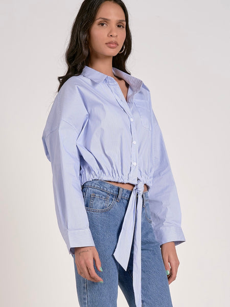 Tied Just Right Blouse in Blue Stripe