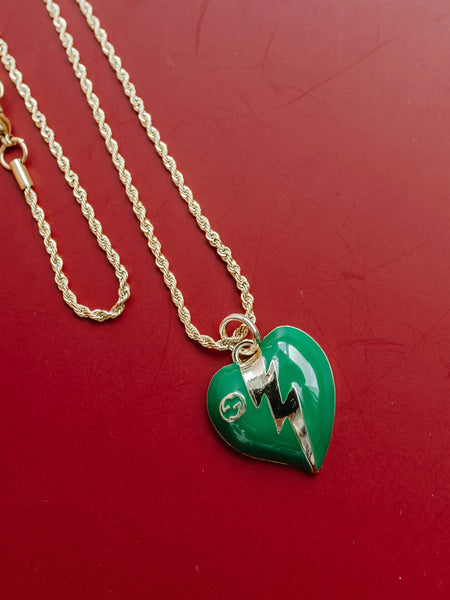 Repurposed Green Lightning Bolt Necklace