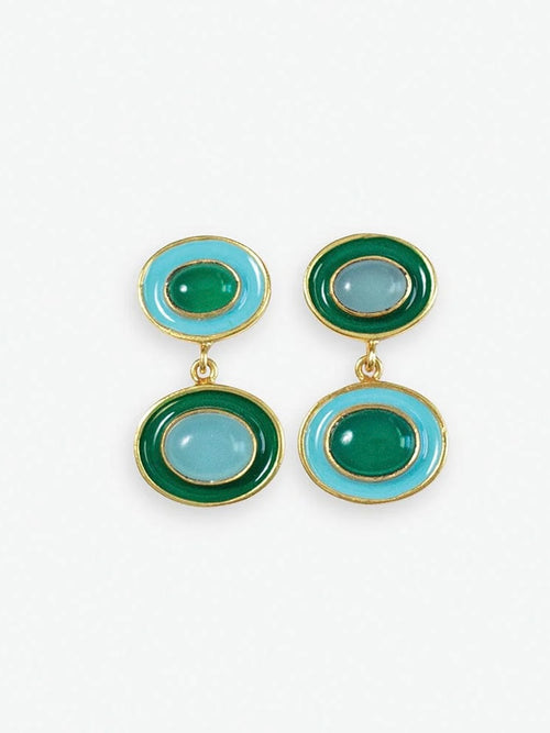 Betty Stone & Enamel Earrings in Green